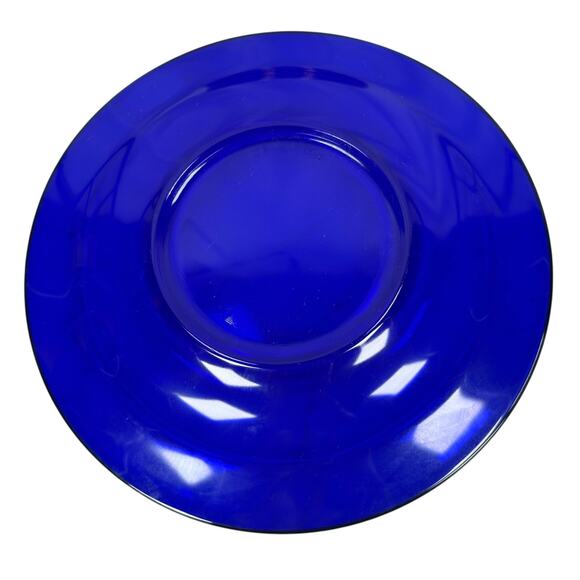 Vintage Cobalt Blue Glass Dinner Plates with Gold Rim 10" Round Decor Lot of 6 - Picture 3 of 7